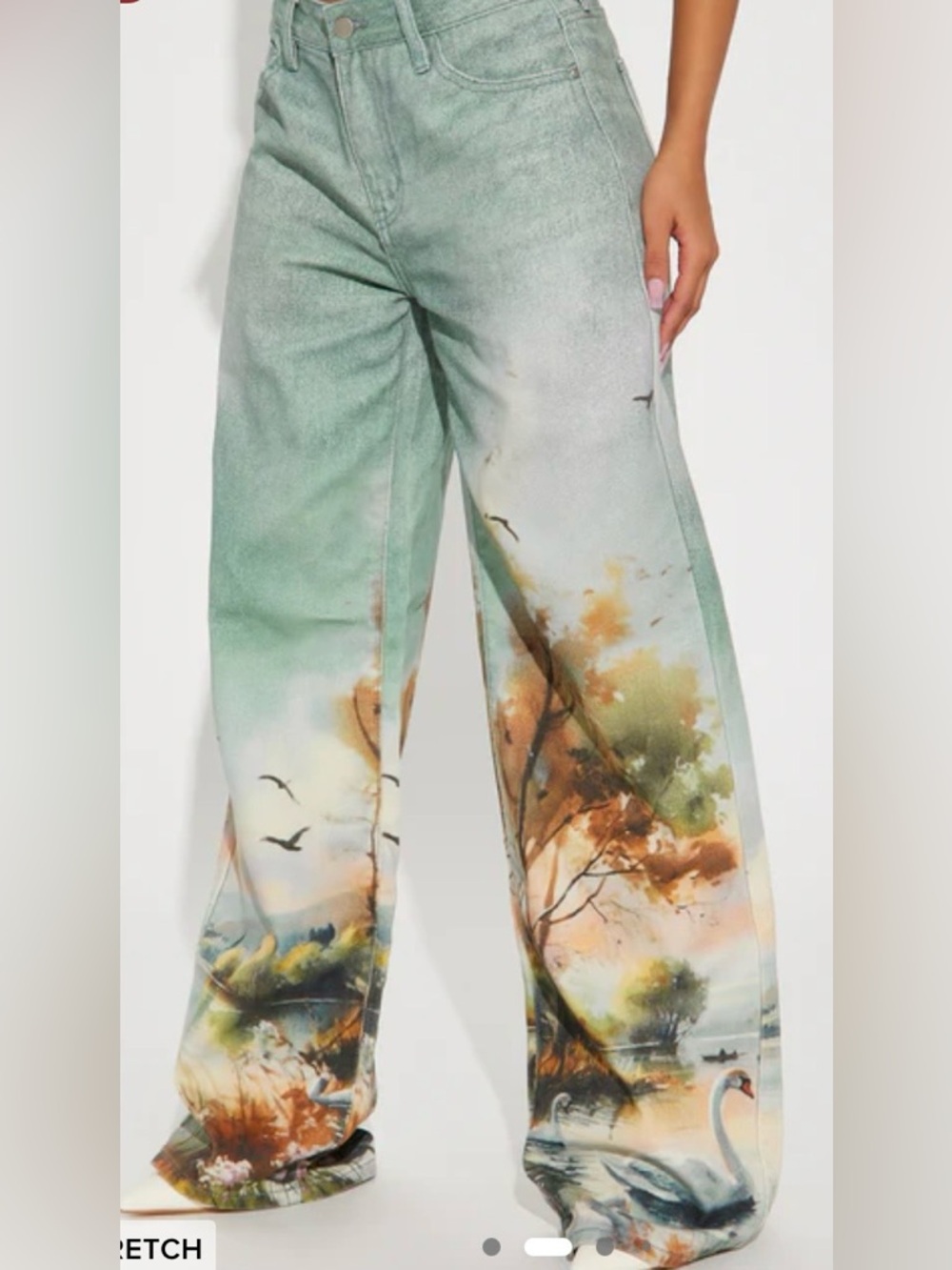 Wide Leg Scenic Print Jeans